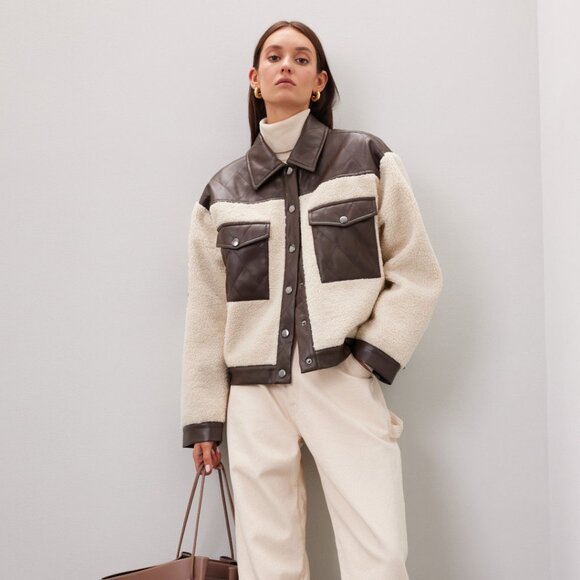 Quilted Leather Sherpa Jacket - Picture 1 of 5